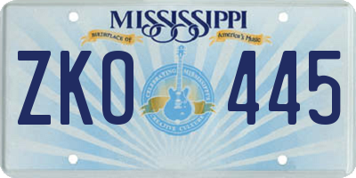 MS license plate ZKO445