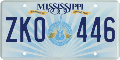 MS license plate ZKO446