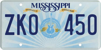MS license plate ZKO450