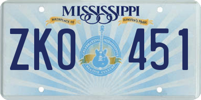 MS license plate ZKO451