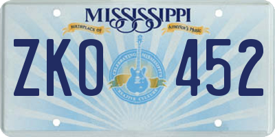 MS license plate ZKO452