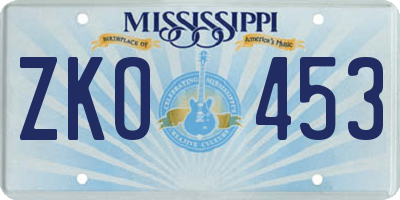 MS license plate ZKO453
