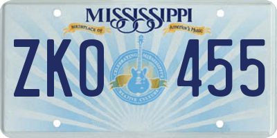 MS license plate ZKO455