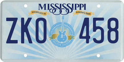 MS license plate ZKO458