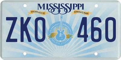 MS license plate ZKO460
