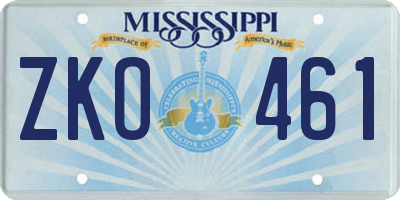 MS license plate ZKO461