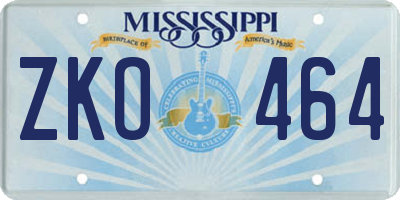 MS license plate ZKO464