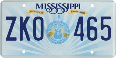 MS license plate ZKO465