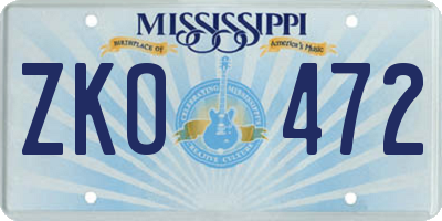 MS license plate ZKO472