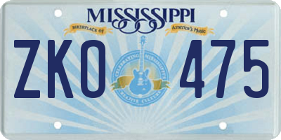 MS license plate ZKO475