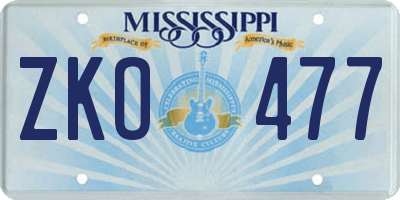 MS license plate ZKO477