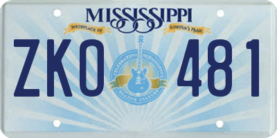 MS license plate ZKO481