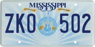 MS license plate ZKO502