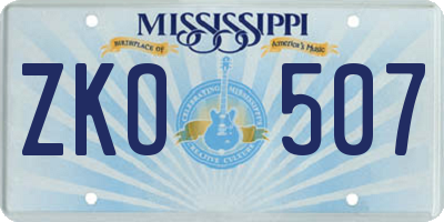 MS license plate ZKO507