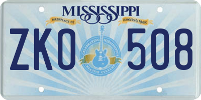 MS license plate ZKO508