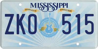 MS license plate ZKO515