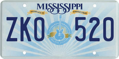 MS license plate ZKO520