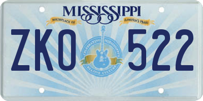 MS license plate ZKO522