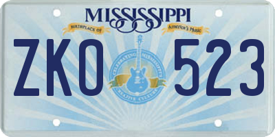 MS license plate ZKO523