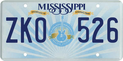 MS license plate ZKO526