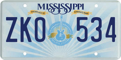 MS license plate ZKO534