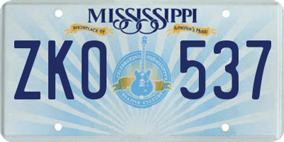 MS license plate ZKO537