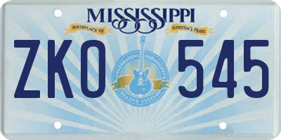 MS license plate ZKO545