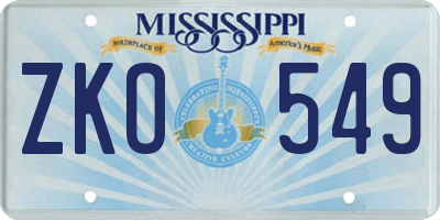 MS license plate ZKO549