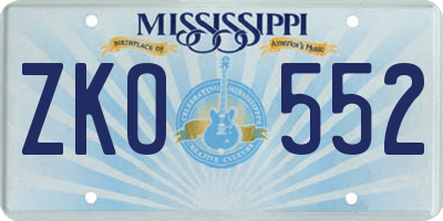 MS license plate ZKO552