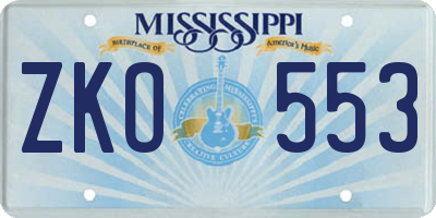 MS license plate ZKO553