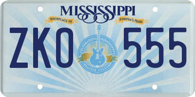 MS license plate ZKO555