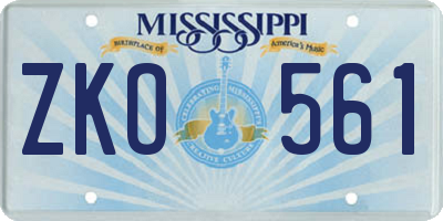 MS license plate ZKO561