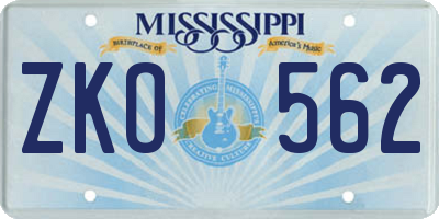 MS license plate ZKO562