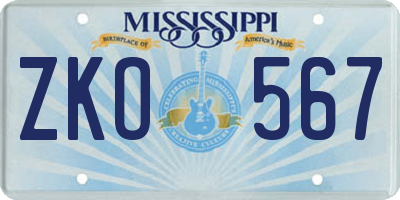 MS license plate ZKO567