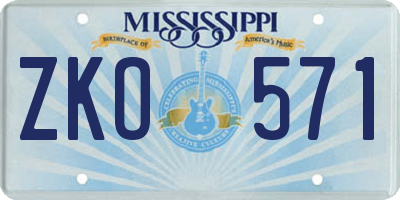 MS license plate ZKO571