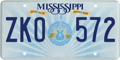 MS license plate ZKO572