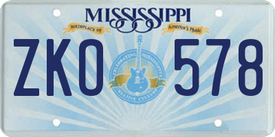 MS license plate ZKO578