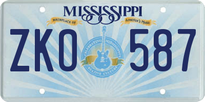 MS license plate ZKO587