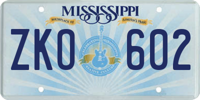 MS license plate ZKO602