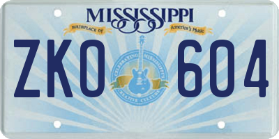 MS license plate ZKO604