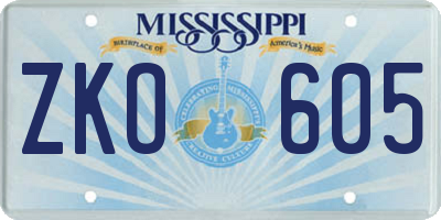 MS license plate ZKO605
