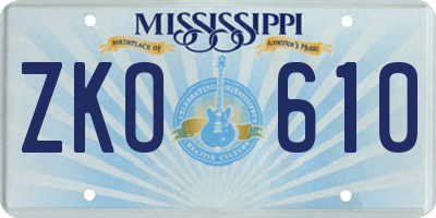 MS license plate ZKO610
