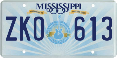 MS license plate ZKO613