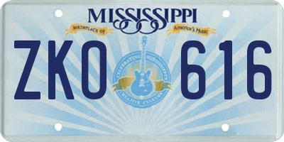 MS license plate ZKO616