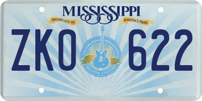 MS license plate ZKO622