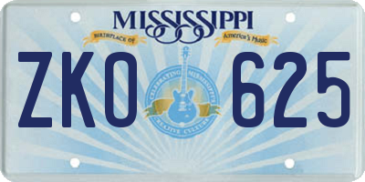 MS license plate ZKO625