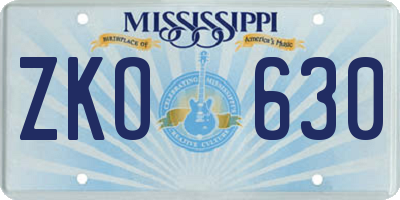 MS license plate ZKO630