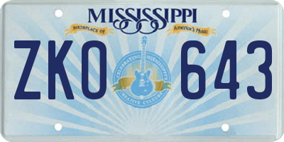 MS license plate ZKO643
