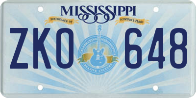 MS license plate ZKO648