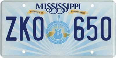 MS license plate ZKO650